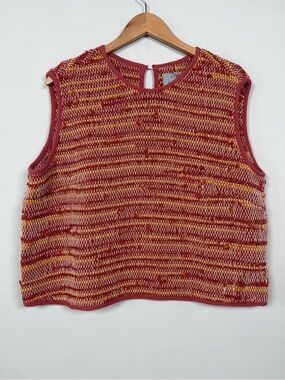 Tonlé Srey Handwoven Top XXL Rust Orange Striped Boho Sleeveless Blouse